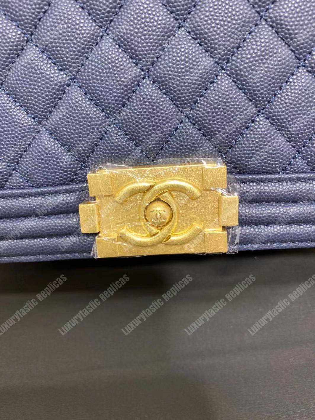 Ch*el boy medium handbag navy blue