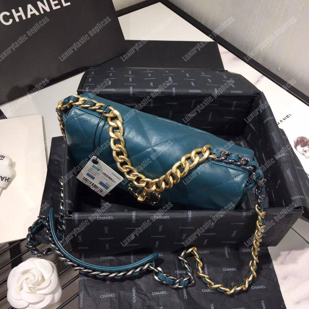 Ch*el 19 large flap bag turquoise