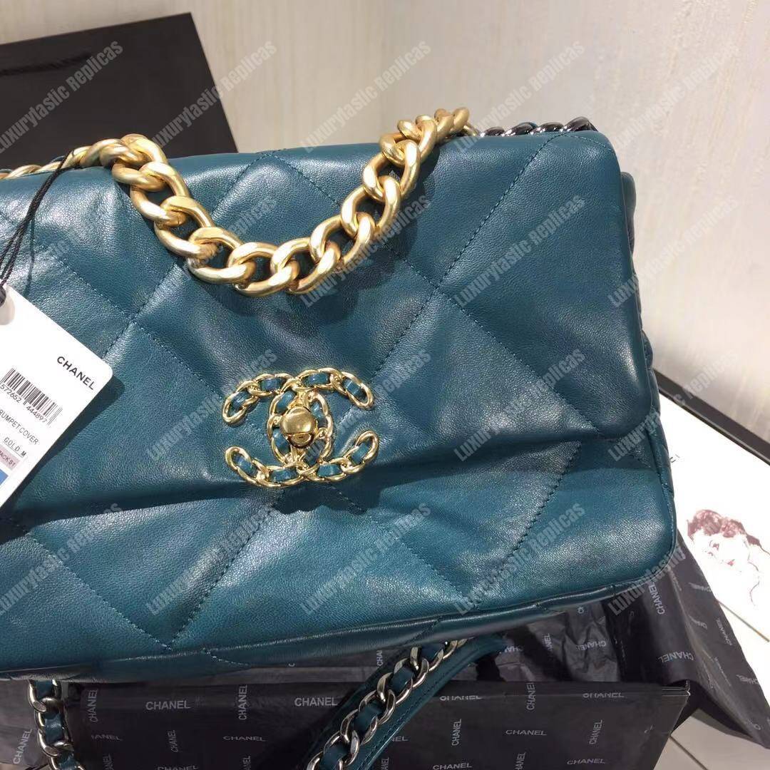 Ch*el 19 large flap bag turquoise