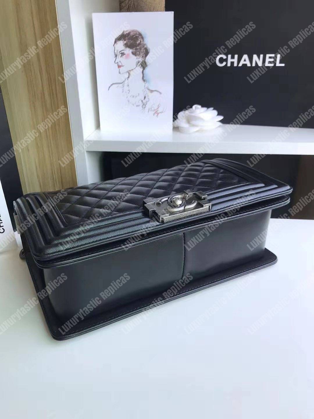 Ch*el boy medium handbag lambskin black