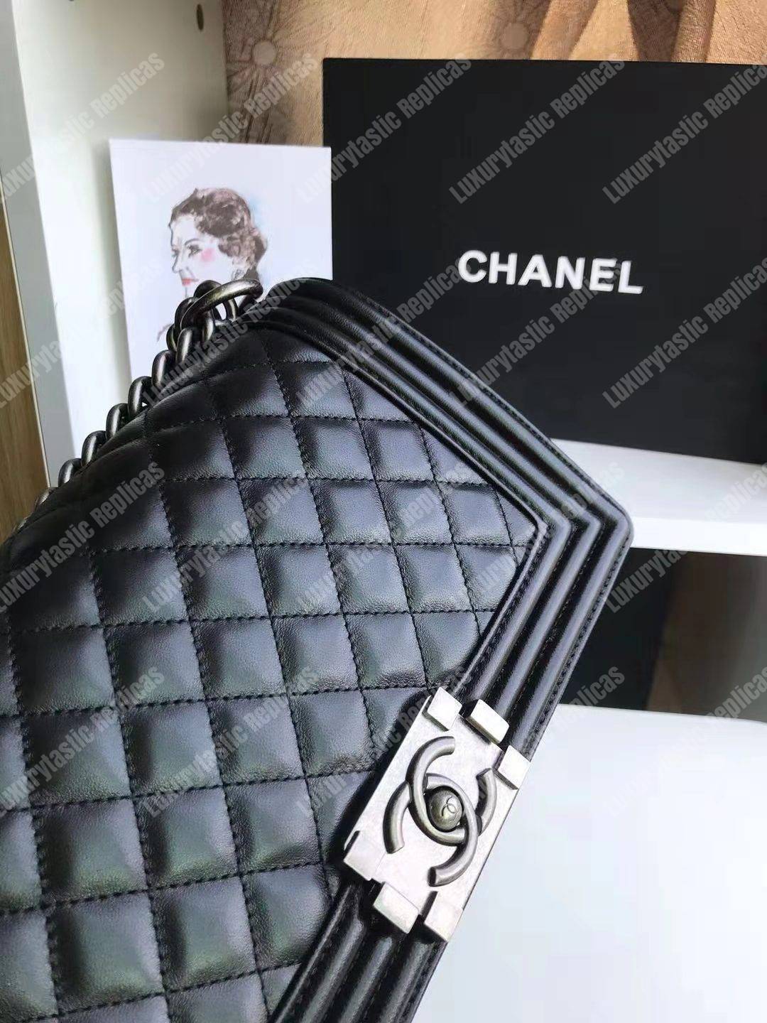Ch*el boy medium handbag lambskin black