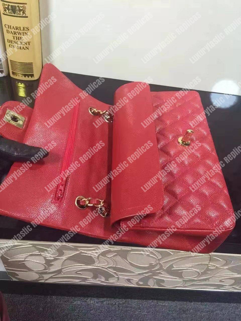 Ch*el classic medium flap bag red caviar