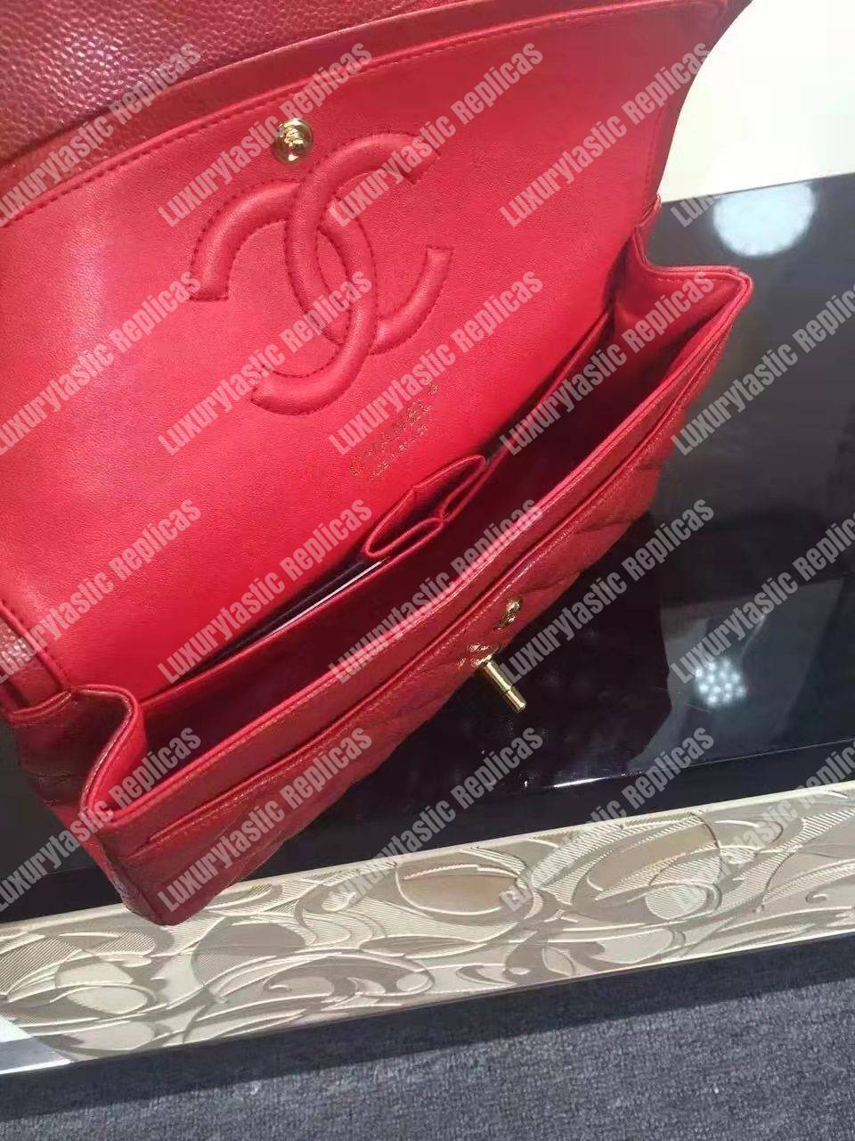 Ch*el classic medium flap bag red caviar
