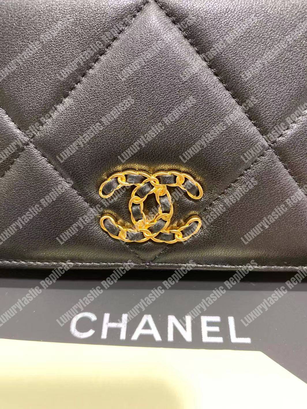 Ch*el 19 long zipped wallet sky black