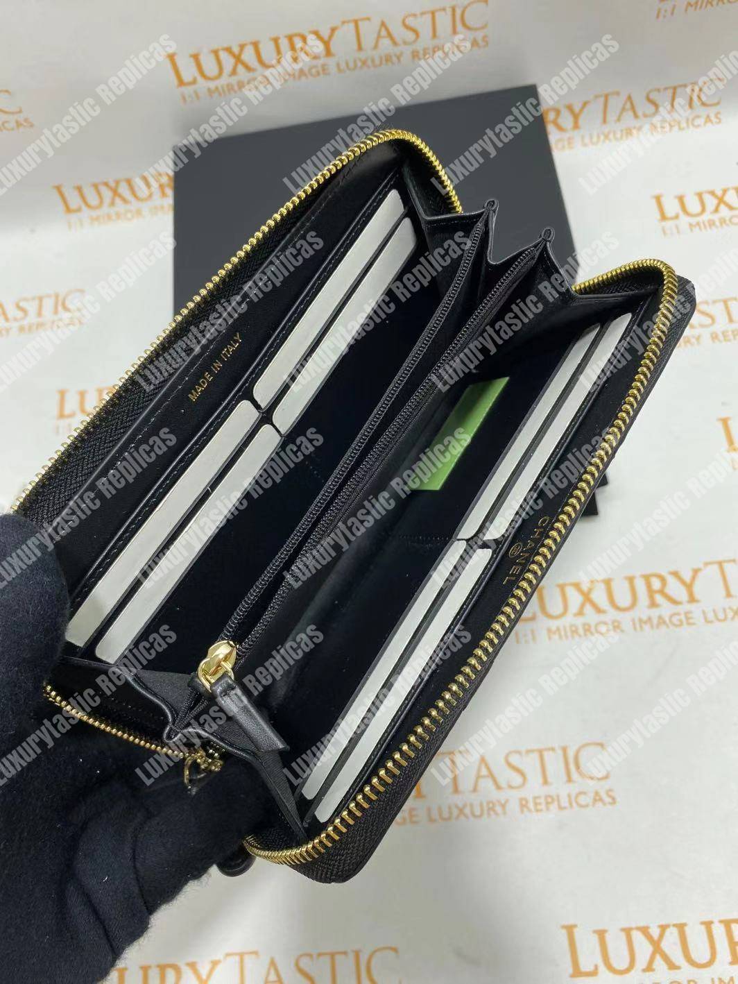 Ch*el 19 long zipped wallet sky black