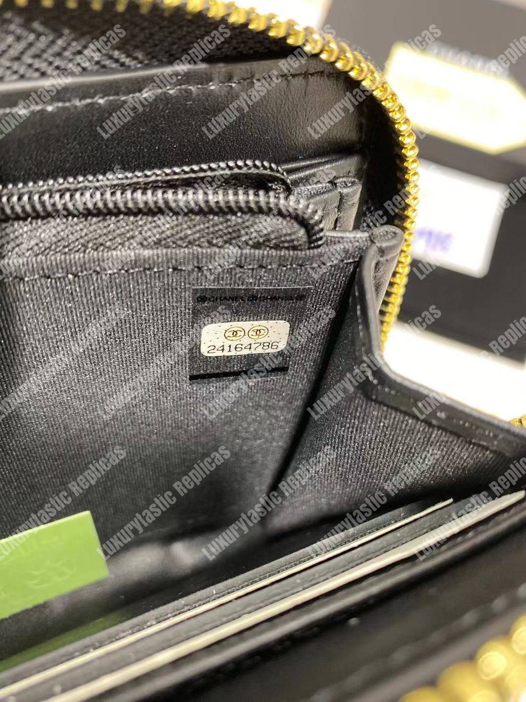 Ch*el 19 long zipped wallet sky black