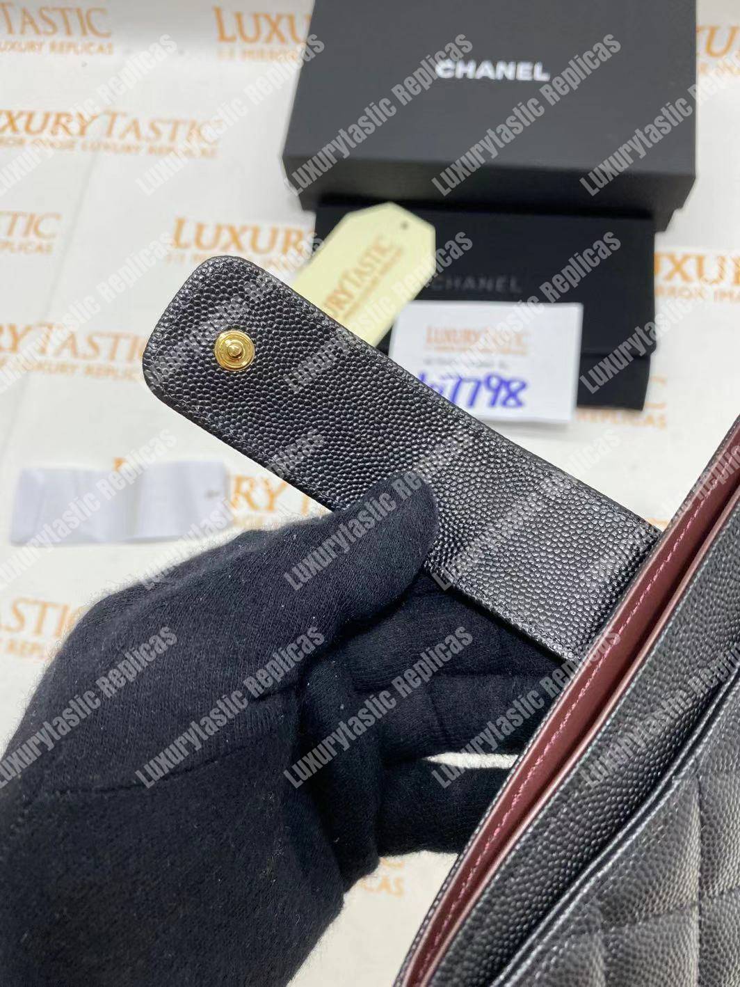 Ch*el classic pouch caviar leather black