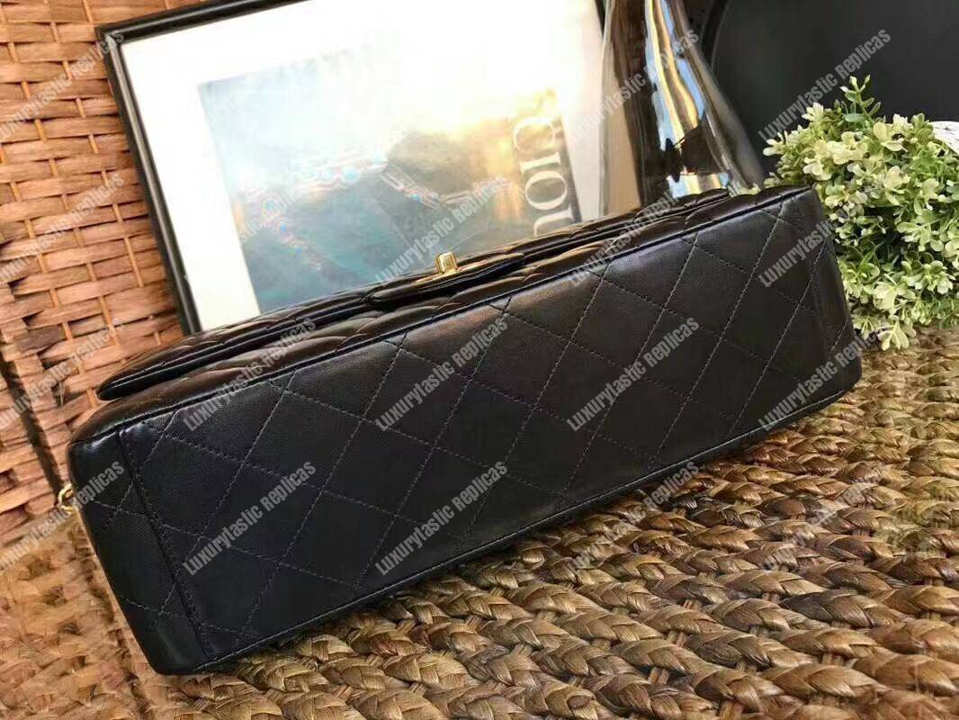 Ch*el classic flap maxi black lambskin-gold tone metal