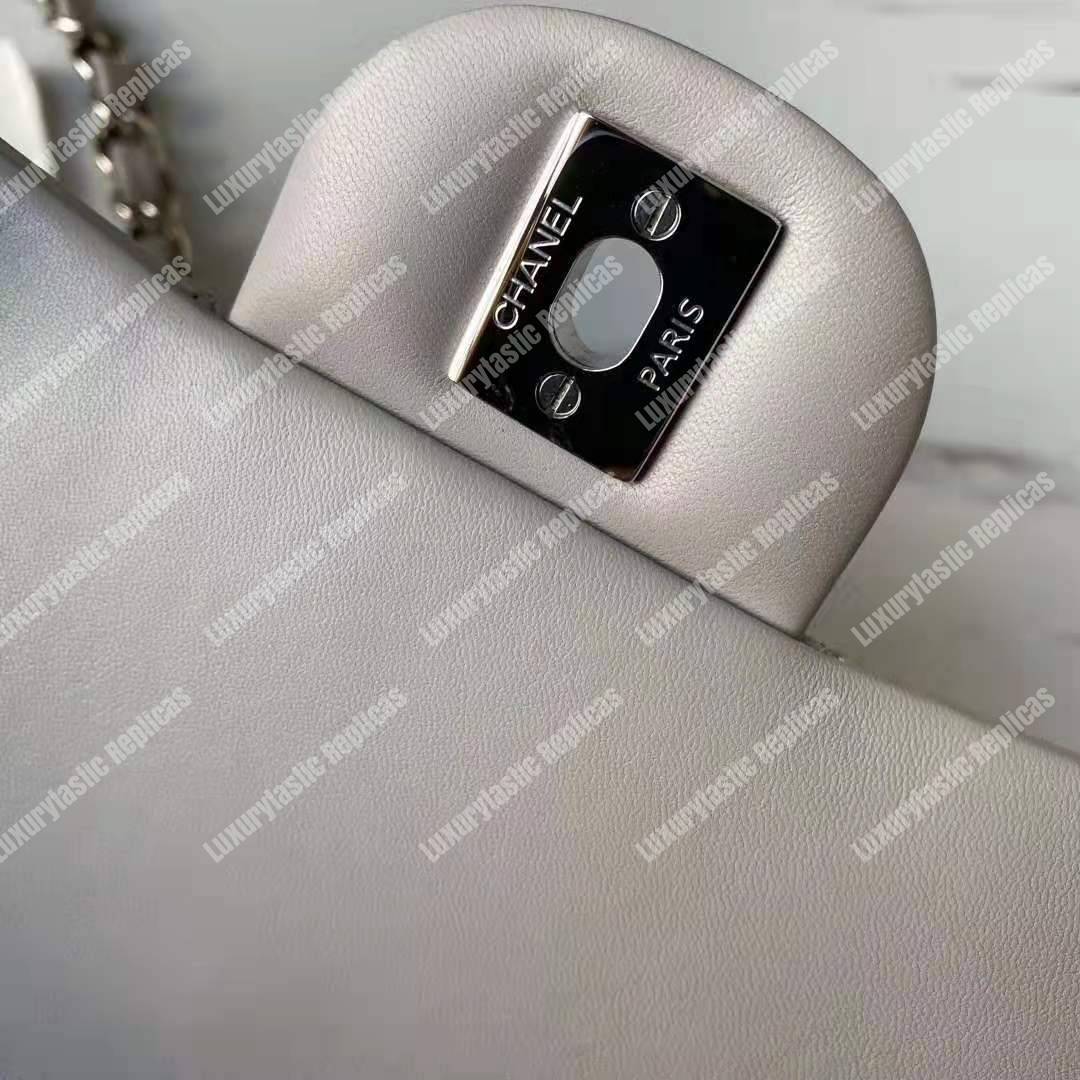 Ch*el mini flap bag light grey lambskin silver hardware