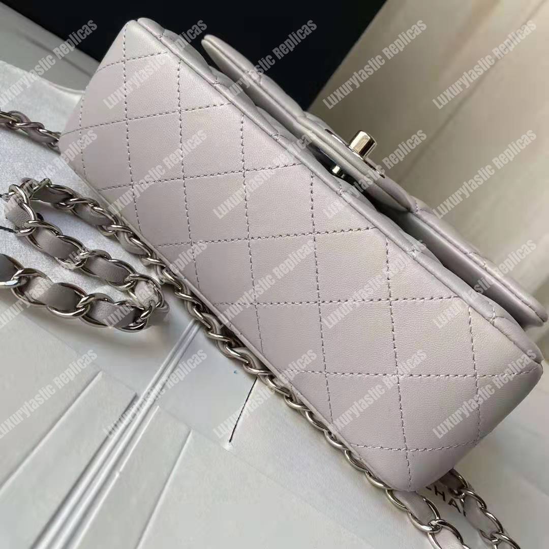 Ch*el mini flap bag light grey lambskin silver hardware