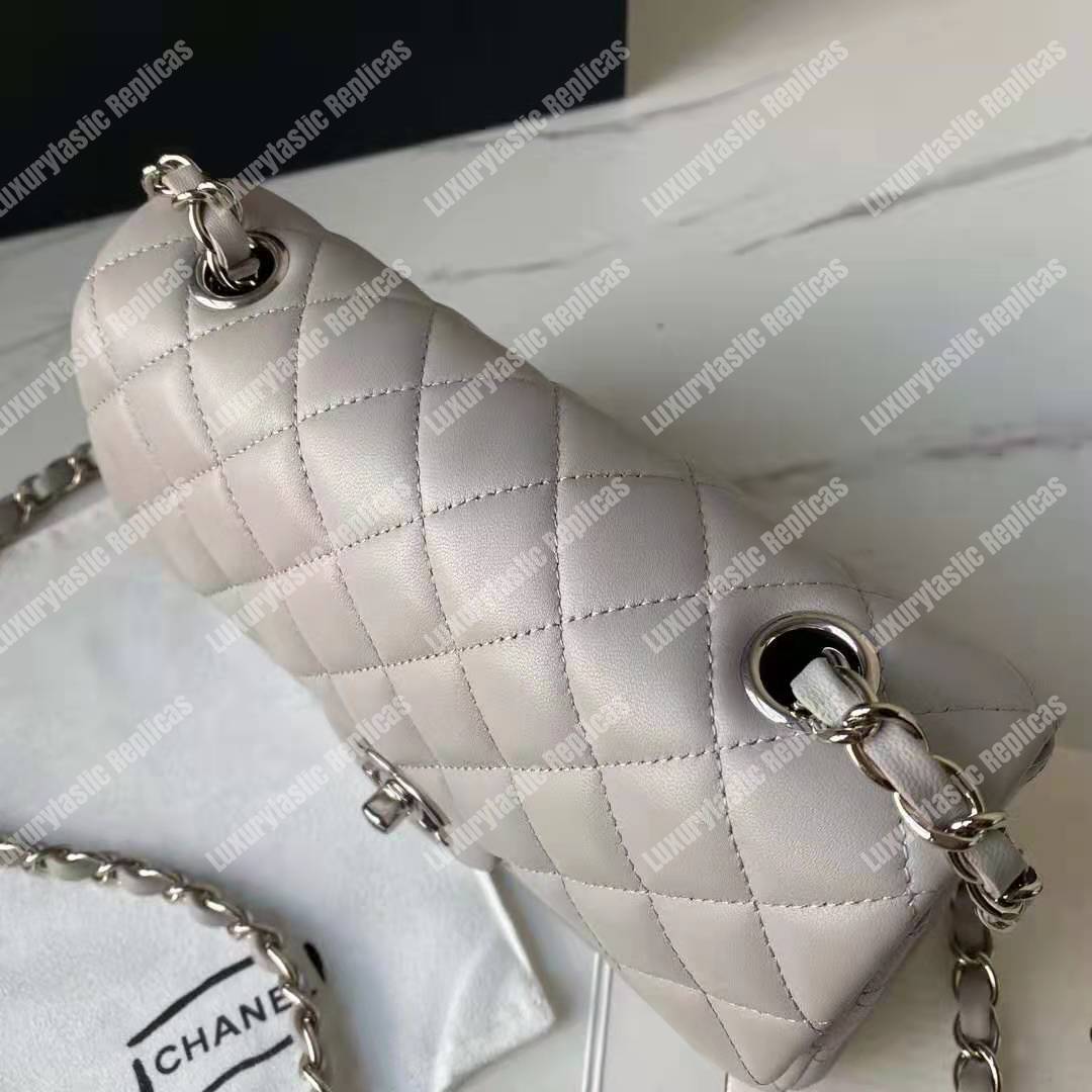 Ch*el mini flap bag light grey lambskin silver hardware