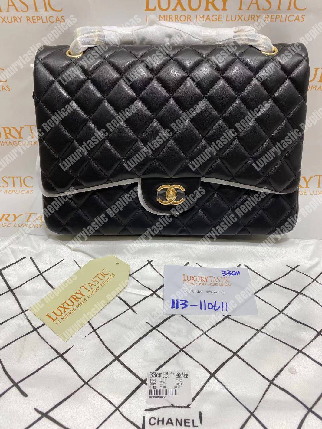 Ch*el classic flap maxi black lambskin-gold tone metal