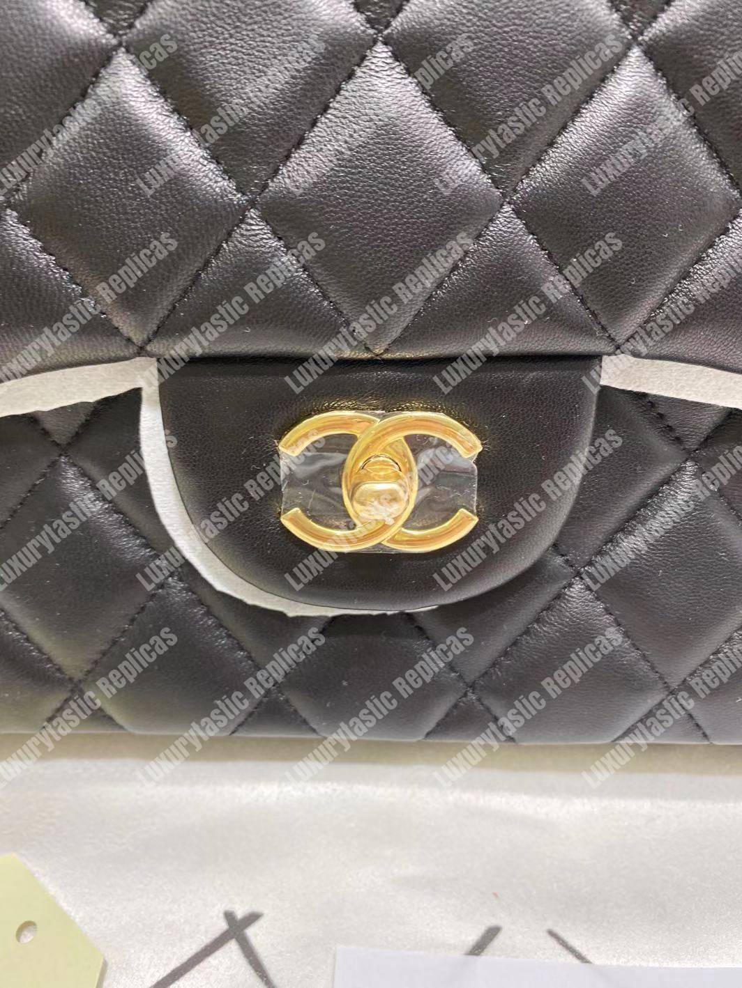 Ch*el classic flap maxi black lambskin-gold tone metal