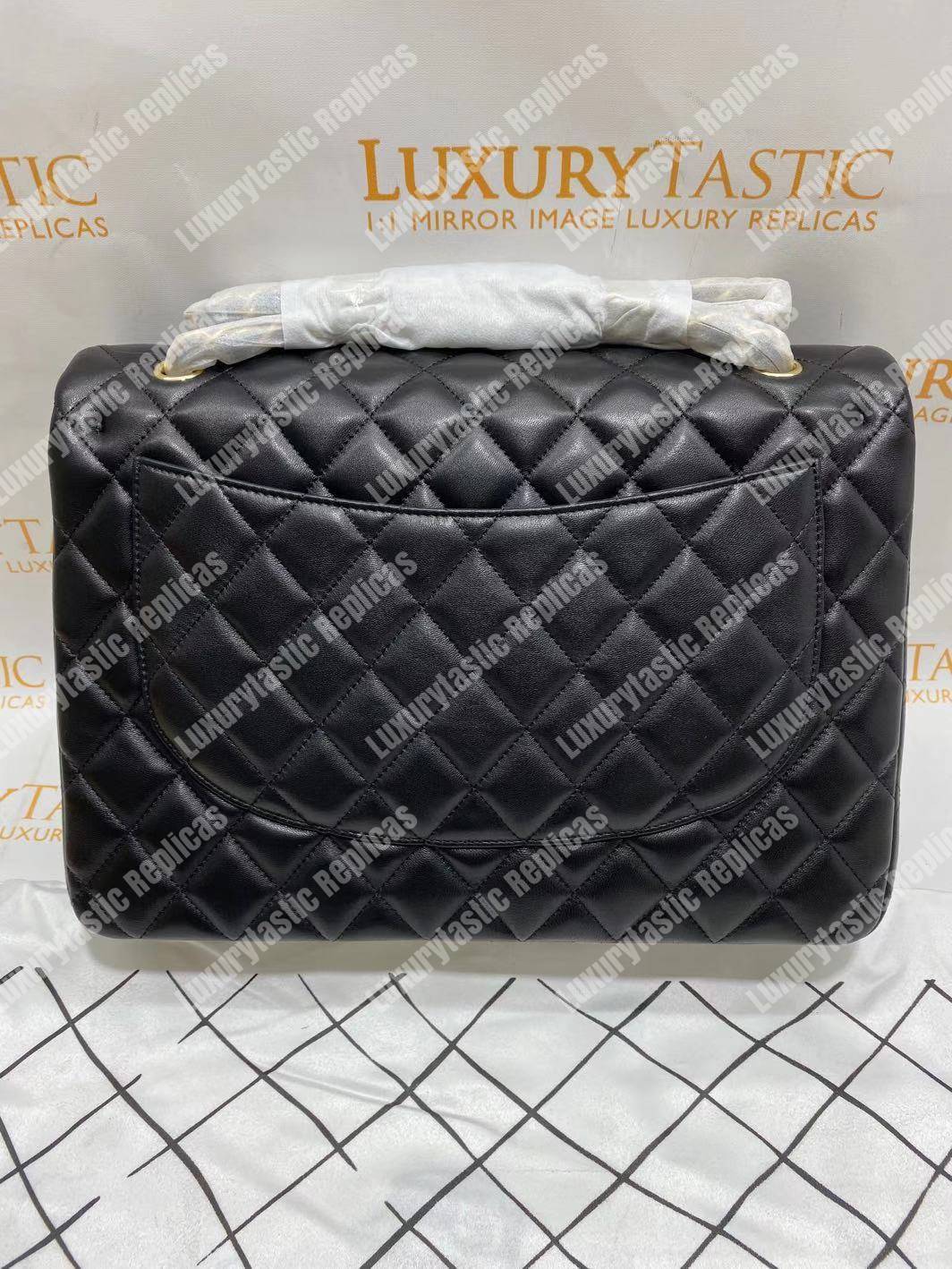 Ch*el classic flap maxi black lambskin-gold tone metal