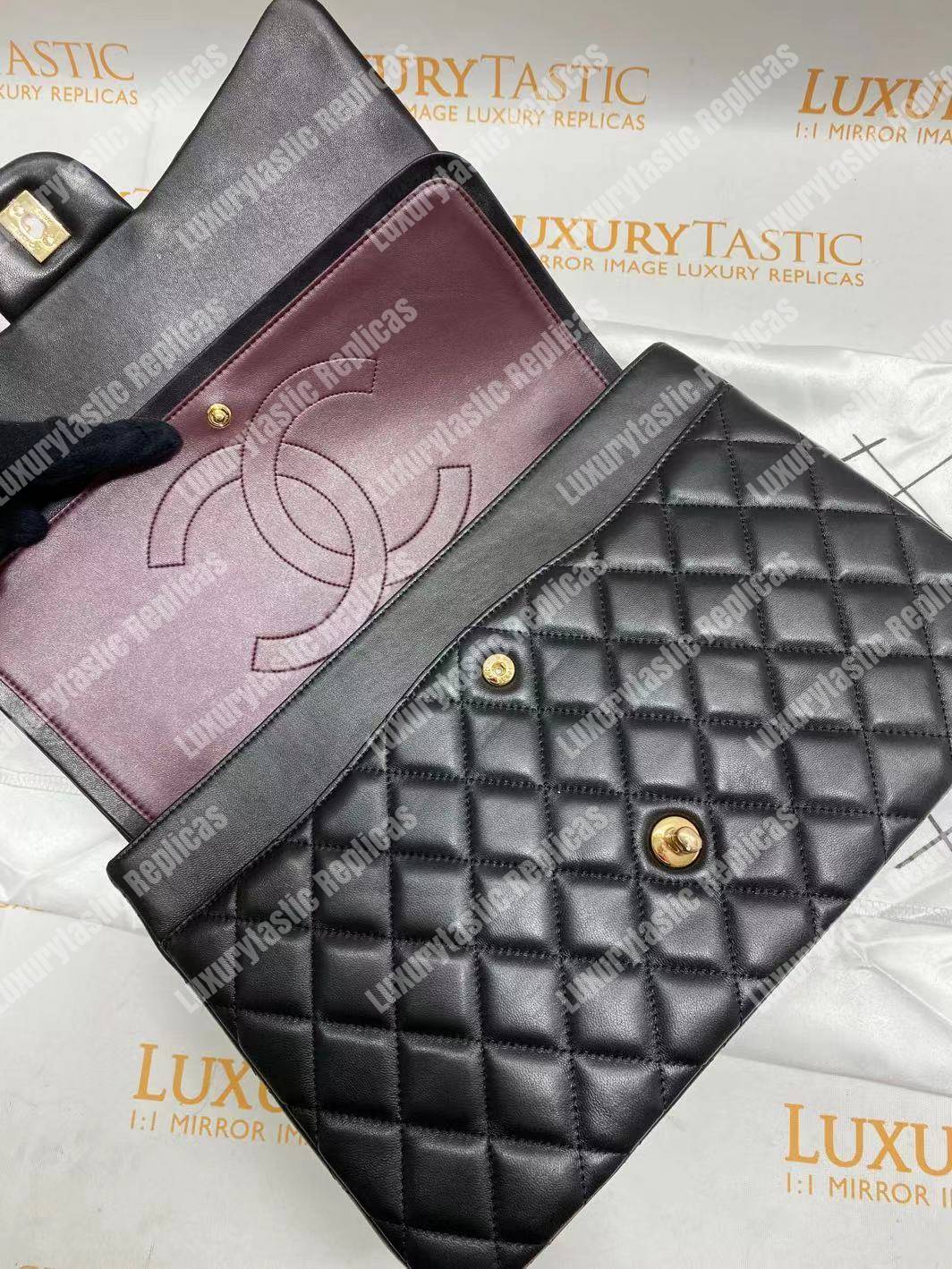 Ch*el classic flap maxi black lambskin-gold tone metal