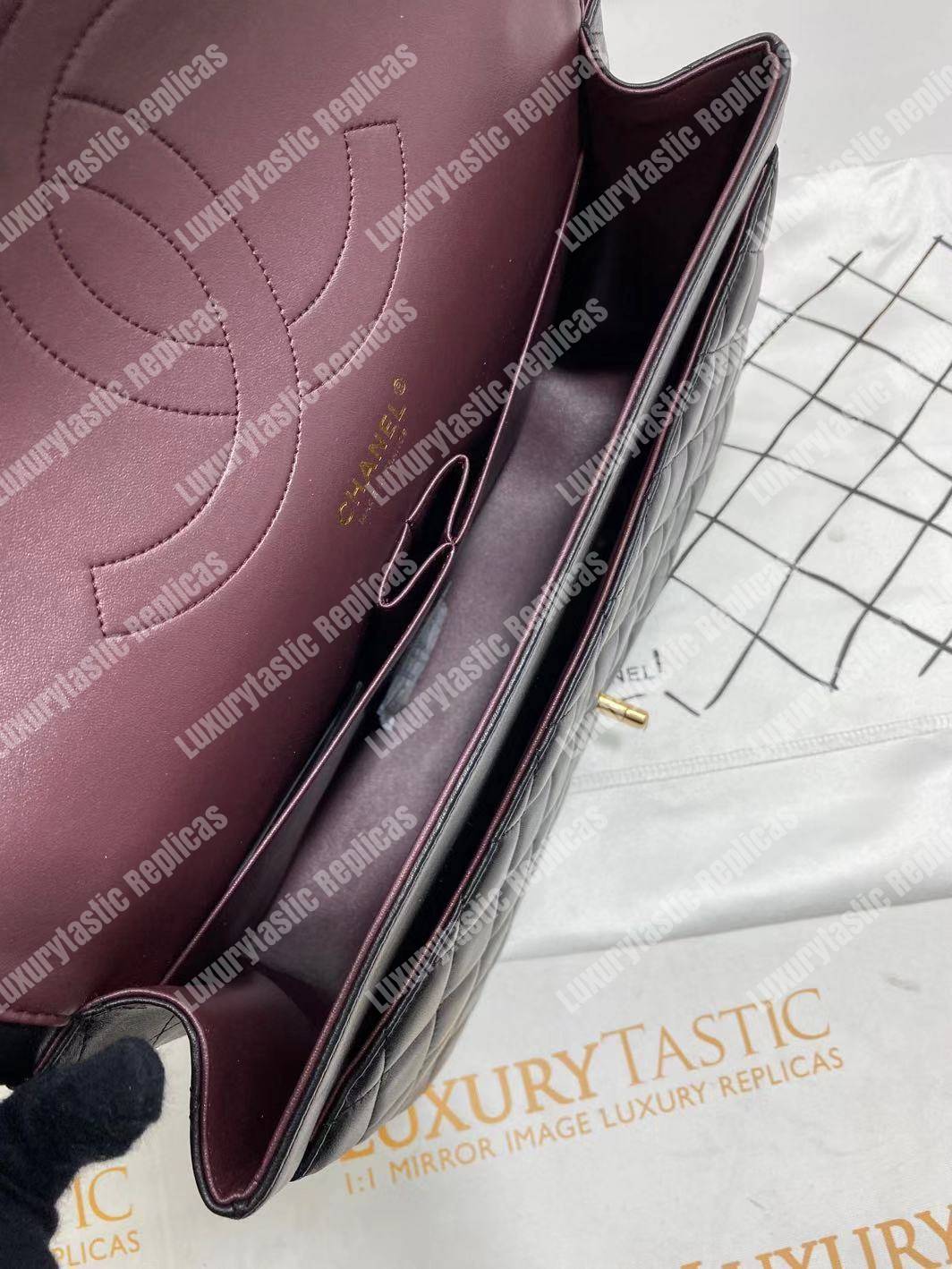 Ch*el classic flap maxi black lambskin-gold tone metal