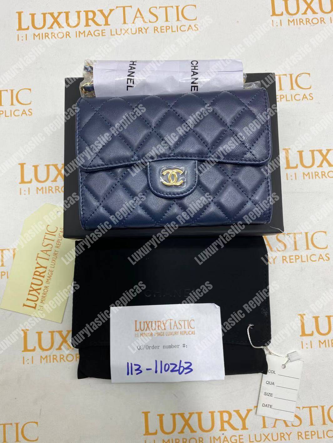 Ch*el classic clutch with chain – cwc lambskin blue silver-toned