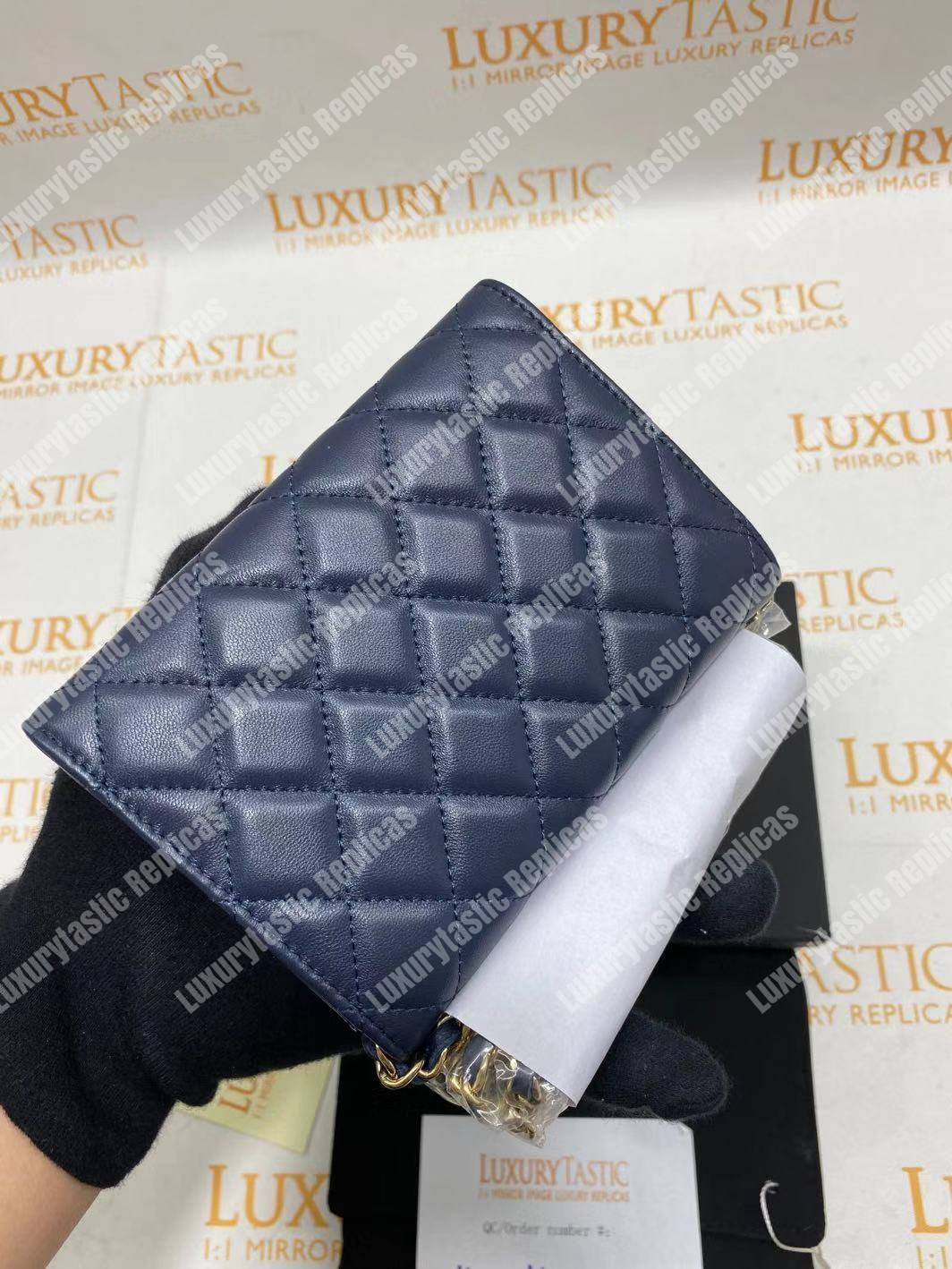 Ch*el classic clutch with chain – cwc lambskin blue silver-toned