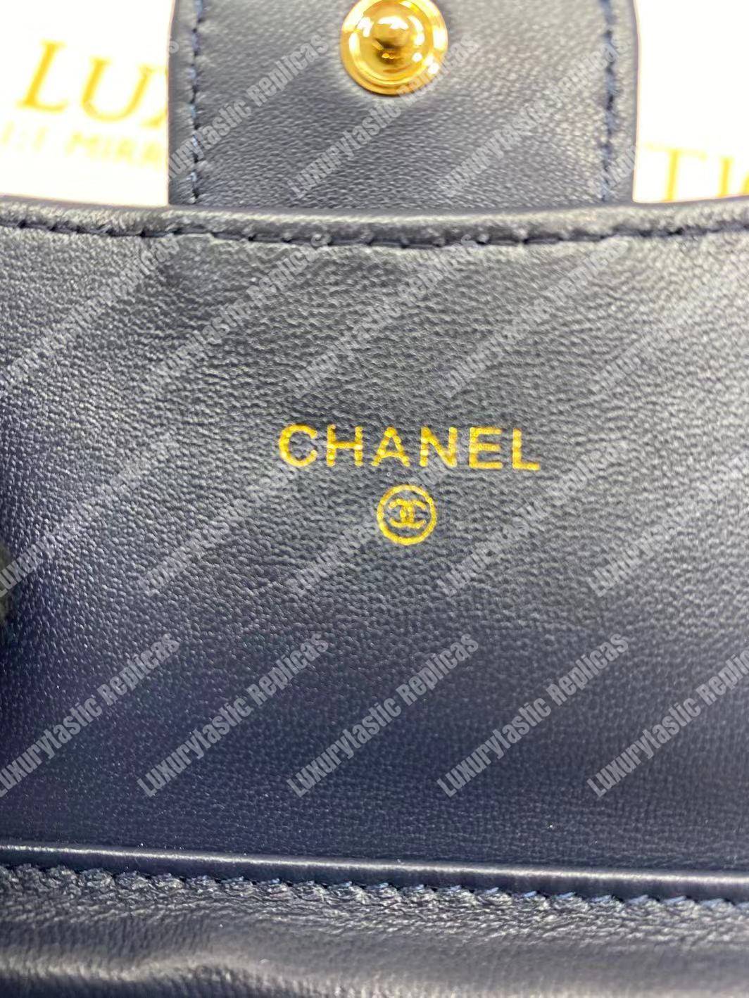 Ch*el classic clutch with chain – cwc lambskin blue silver-toned