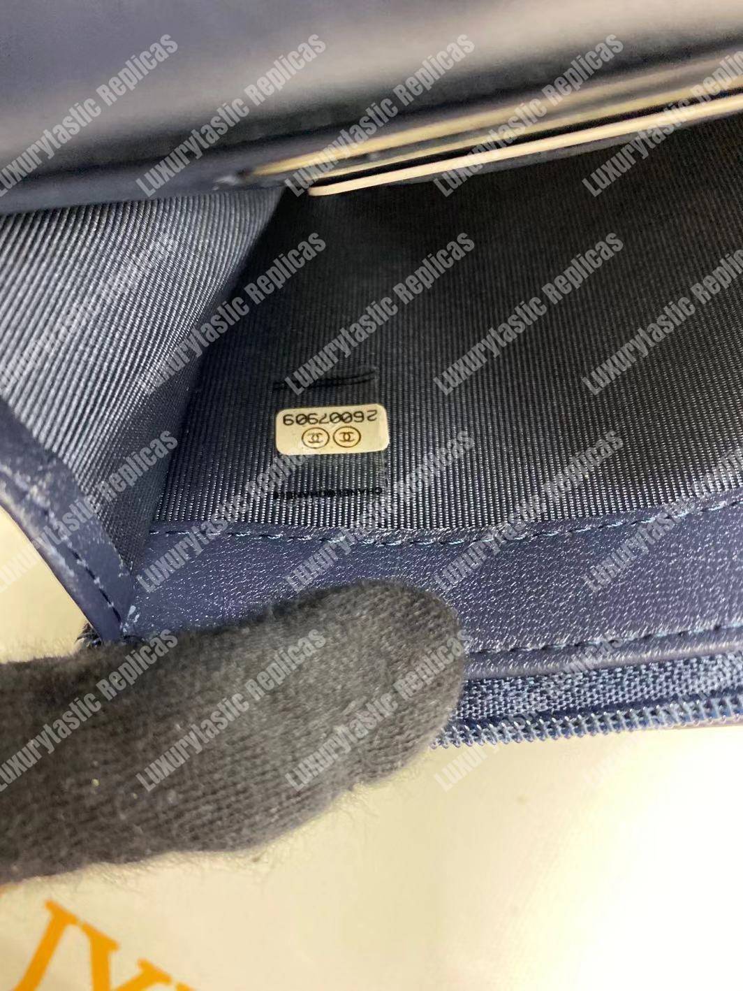 Ch*el classic clutch with chain – cwc lambskin blue silver-toned