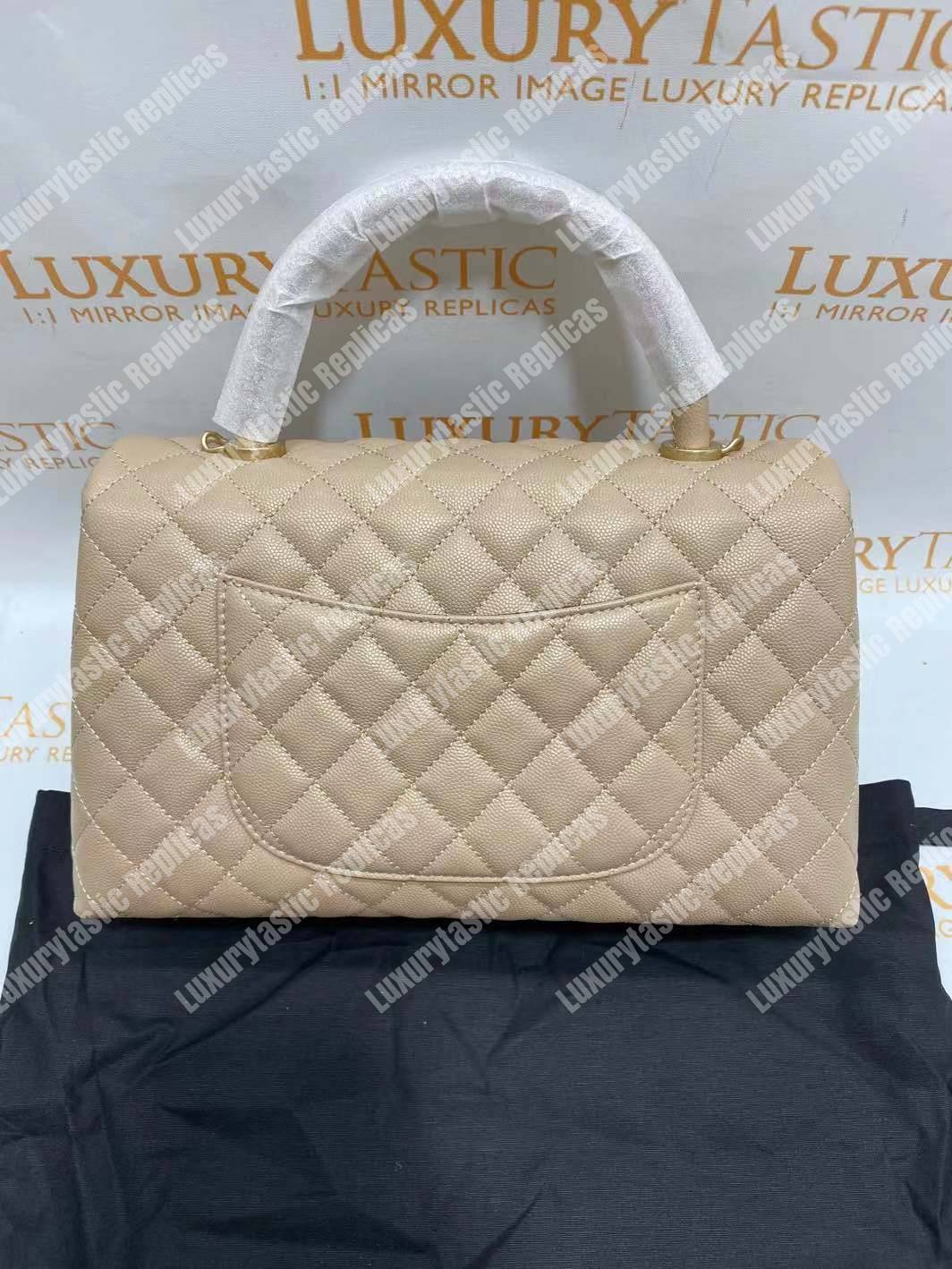 Ch*el flap bag with top handle beige