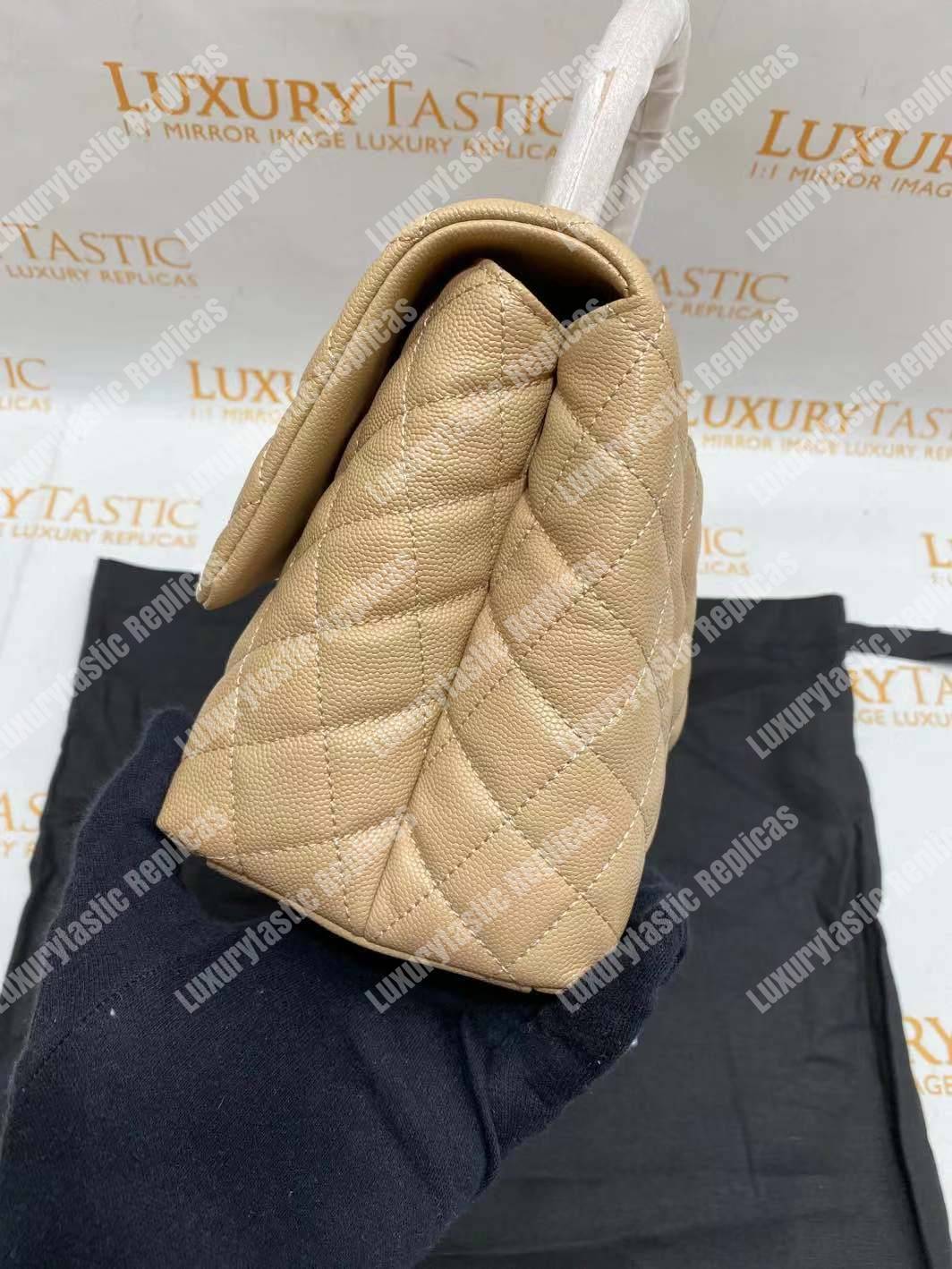 Ch*el flap bag with top handle beige