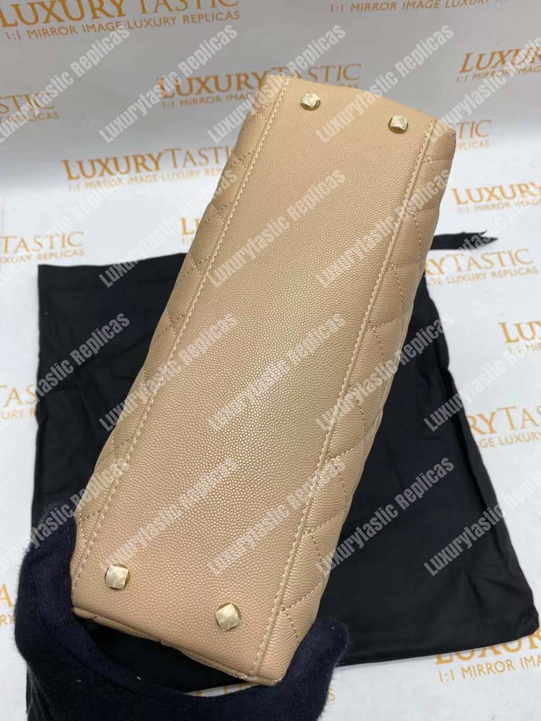 Ch*el flap bag with top handle beige