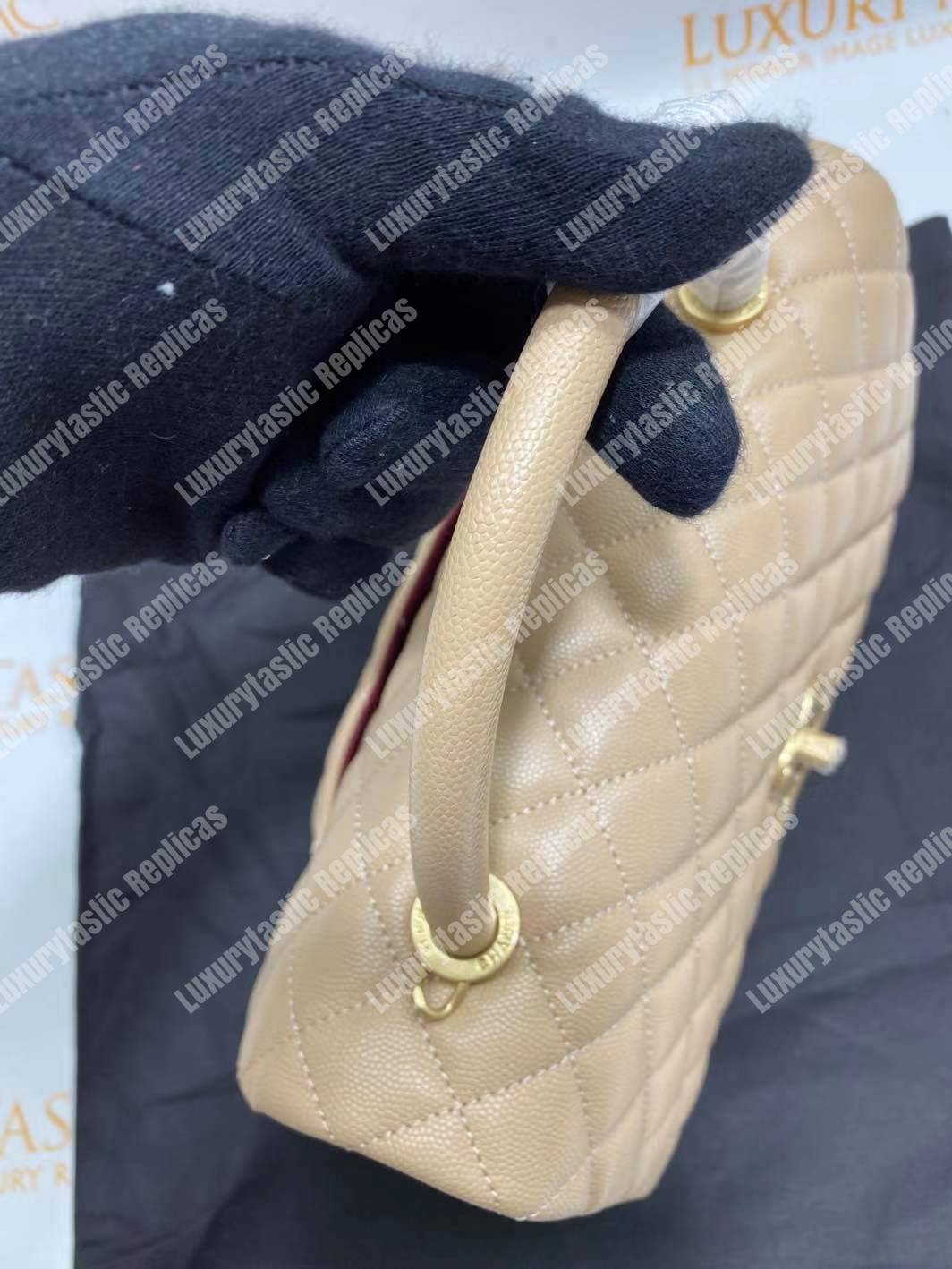 Ch*el flap bag with top handle beige