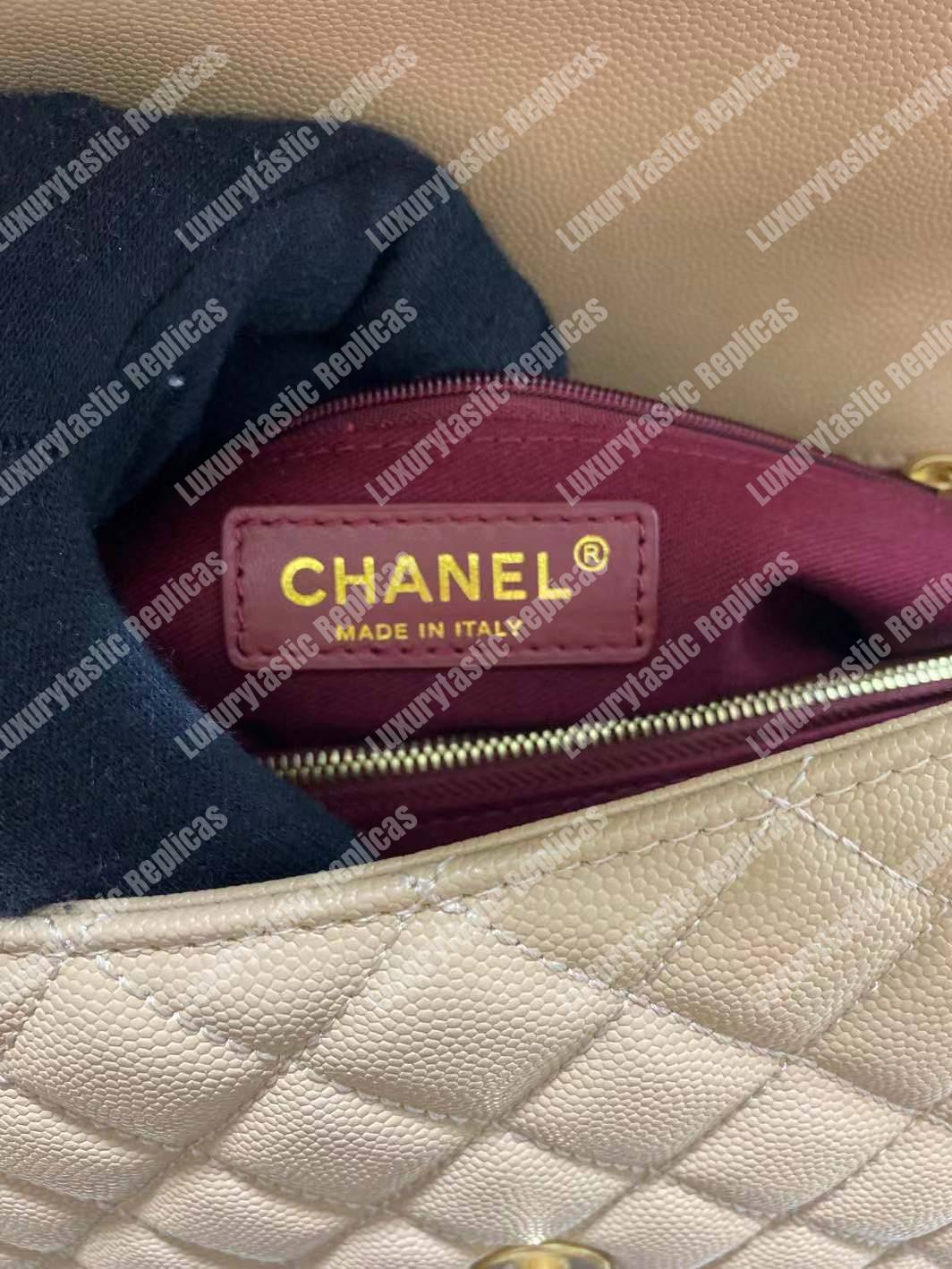 Ch*el flap bag with top handle beige