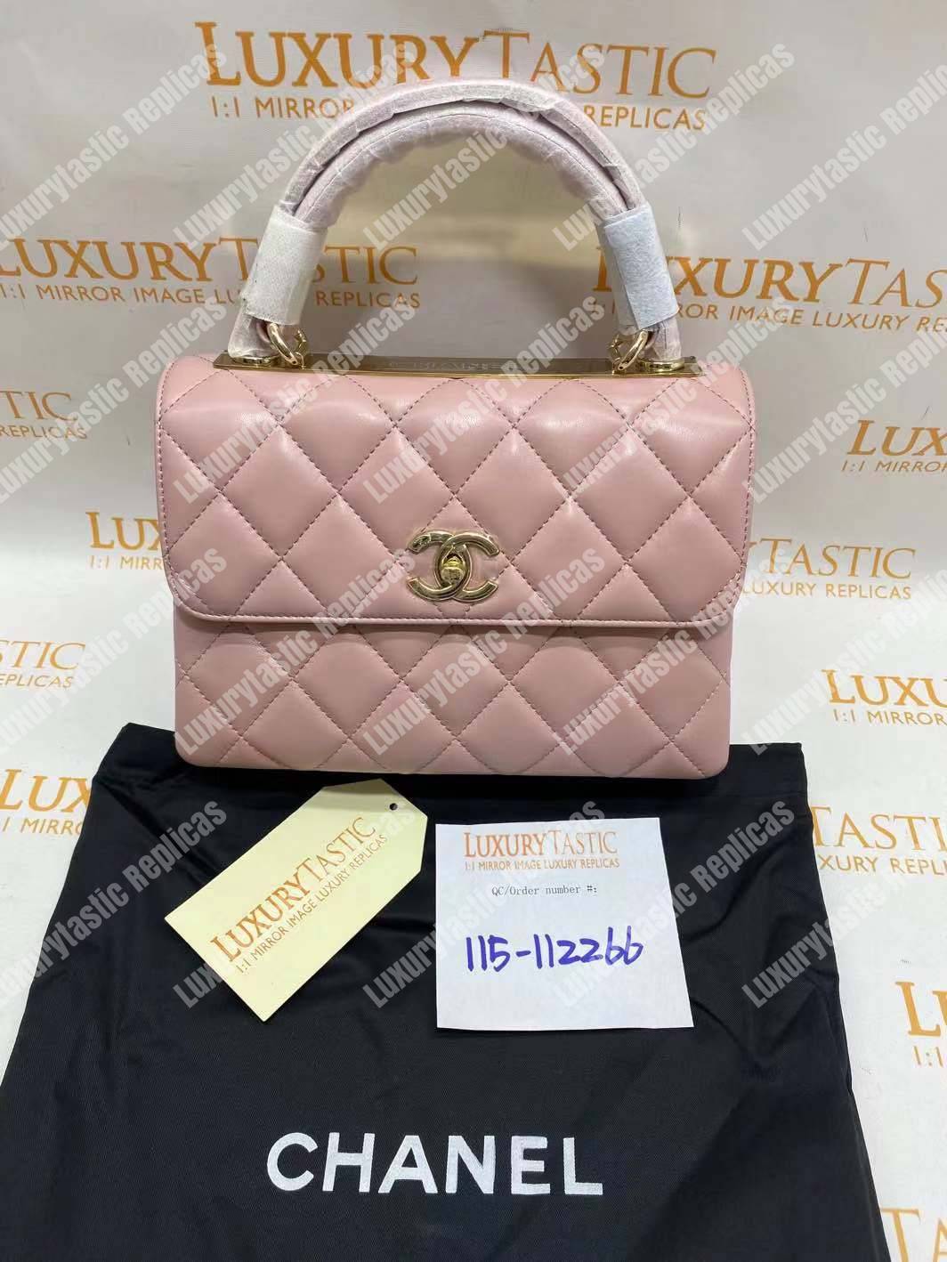 Ch*el small flap bag with top handle pink-gold