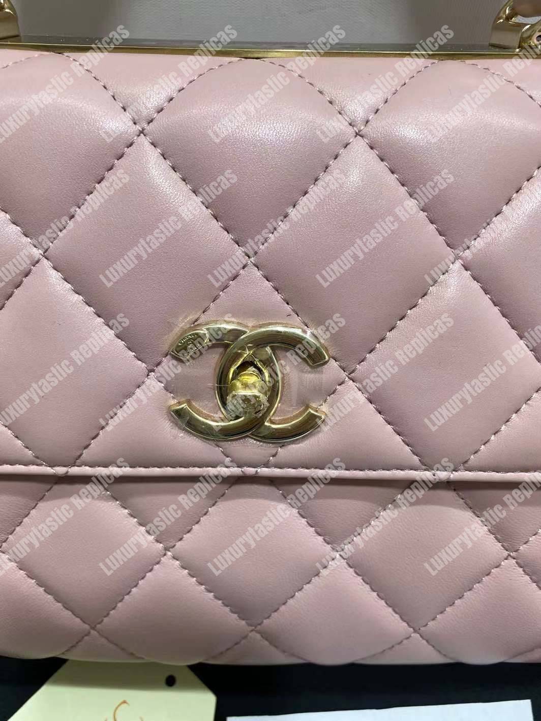 Ch*el small flap bag with top handle pink-gold