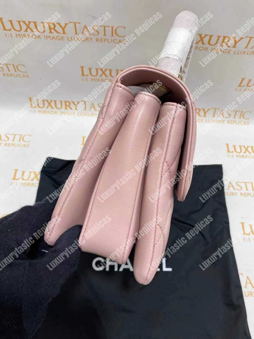 Ch*el small flap bag with top handle pink-gold