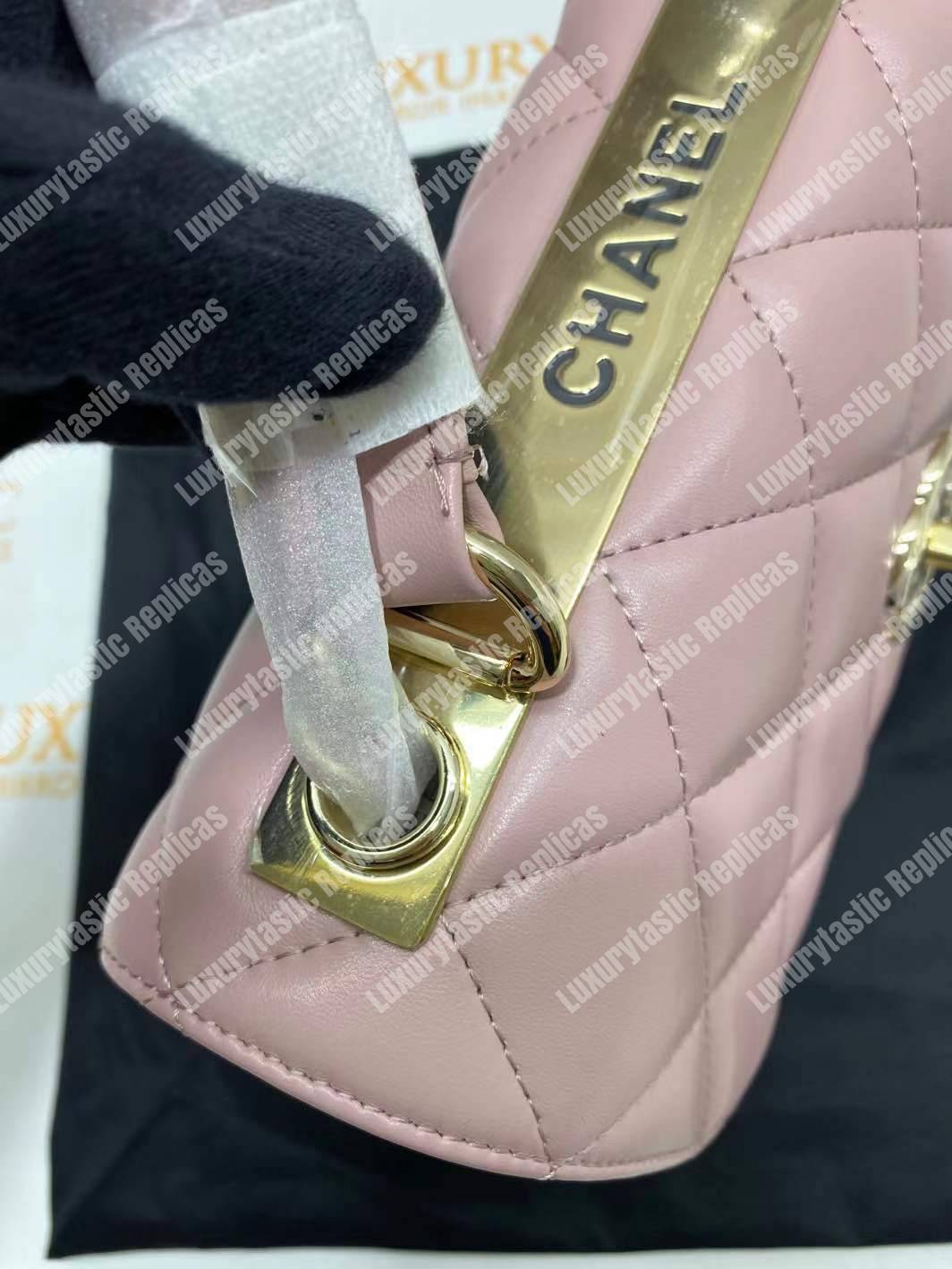Ch*el small flap bag with top handle pink-gold
