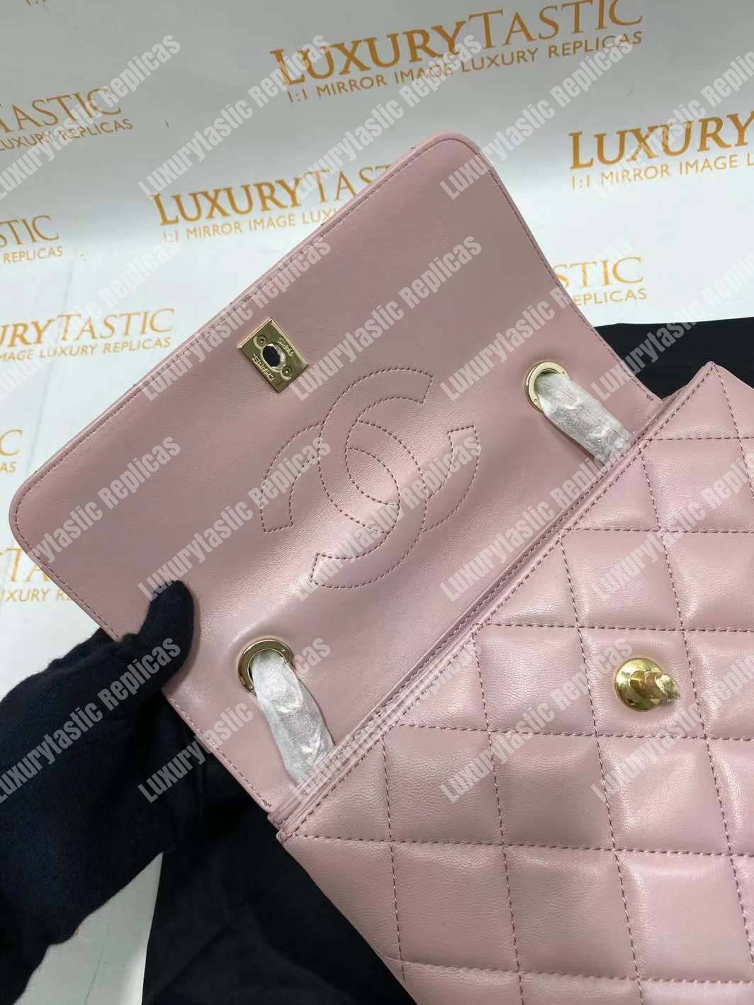 Ch*el small flap bag with top handle pink-gold