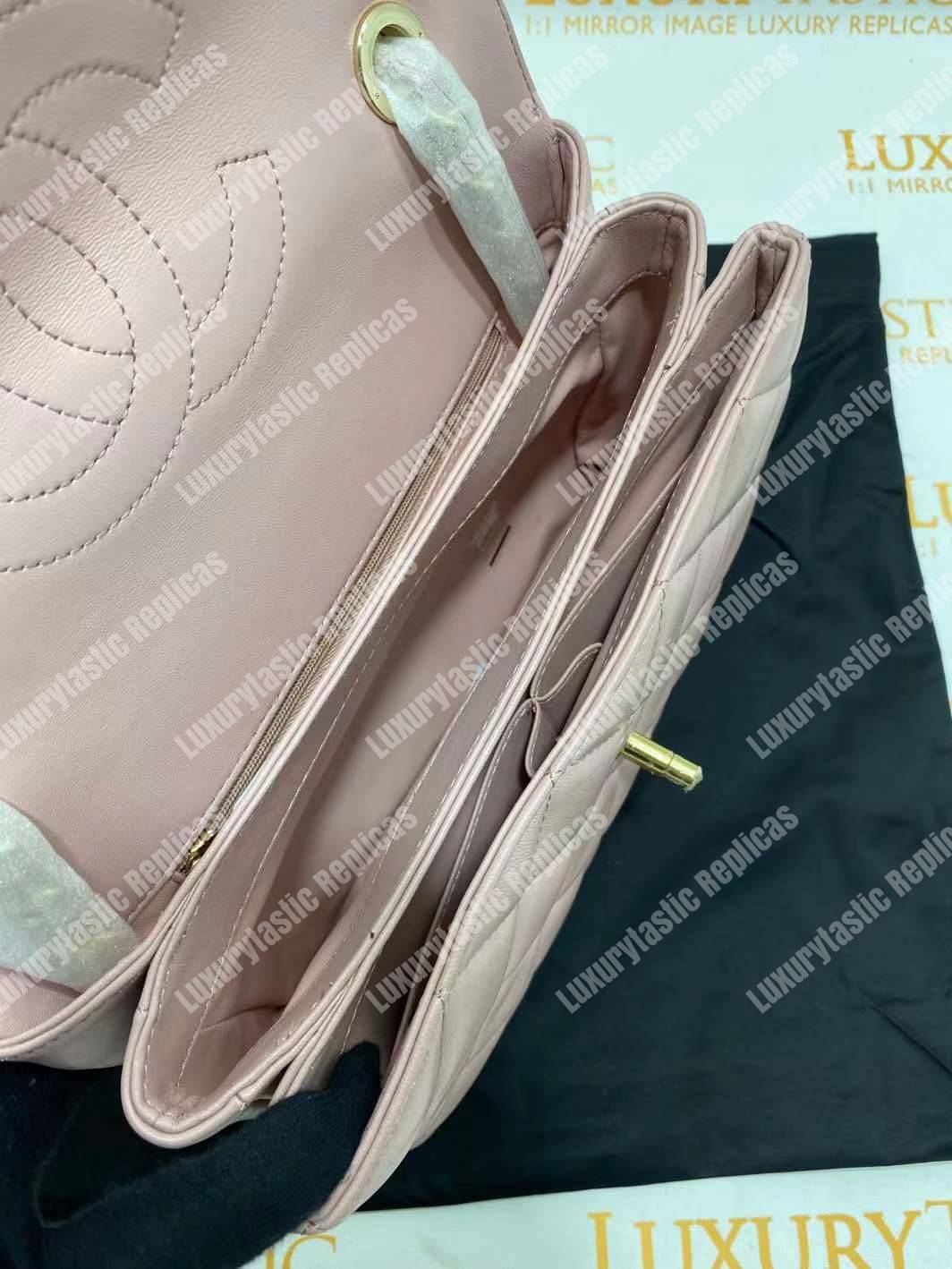 Ch*el small flap bag with top handle pink-gold