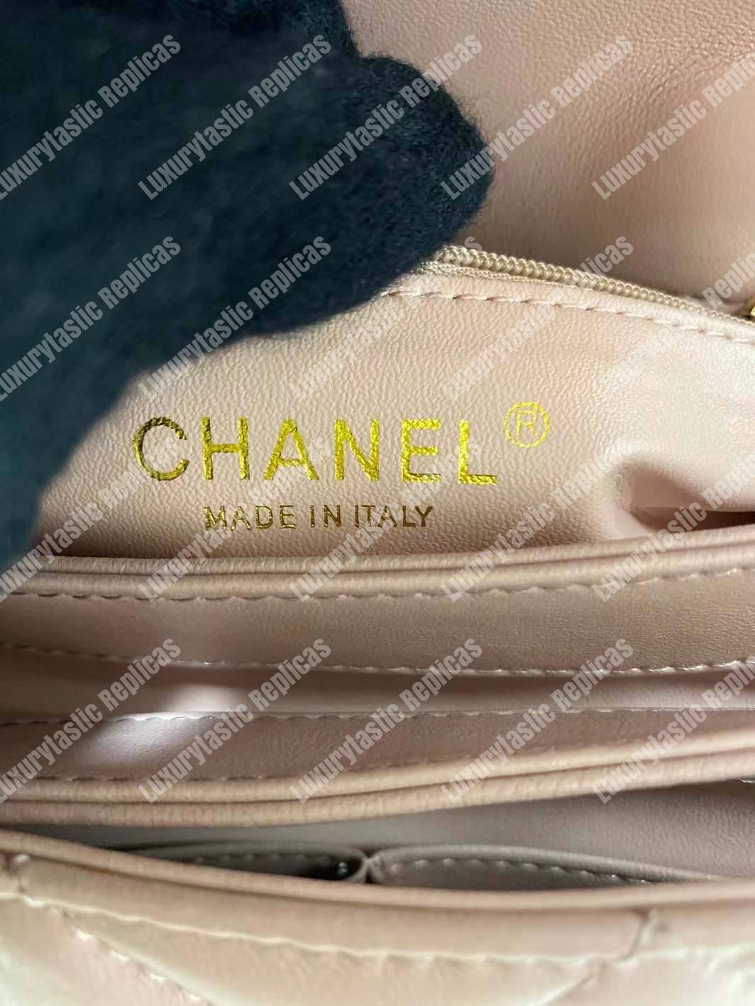 Ch*el small flap bag with top handle pink-gold