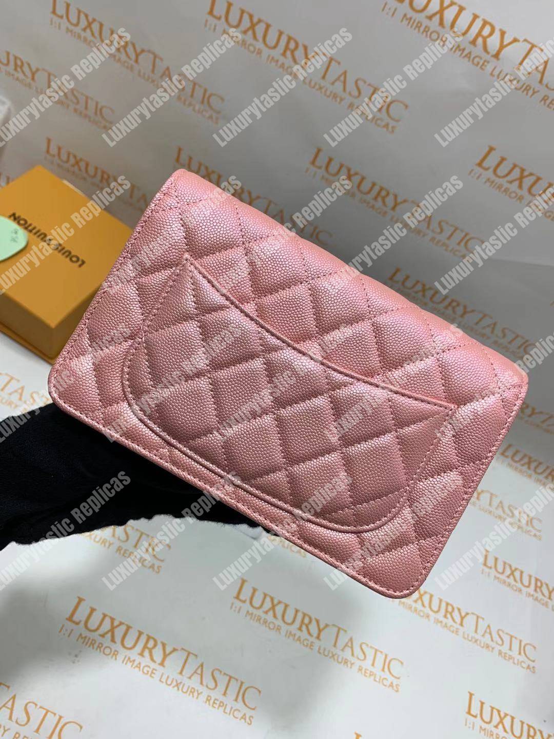 Ch*el wallet on chain – woc classic caviar silver-toned metal pink