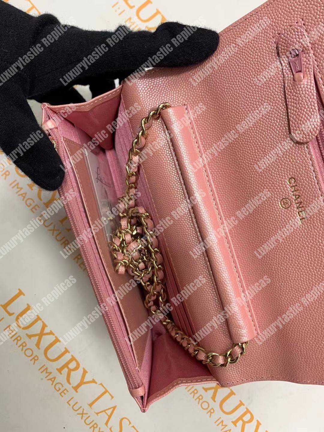 Ch*el wallet on chain – woc classic caviar silver-toned metal pink