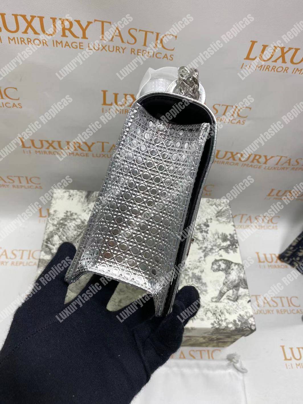 D*orama silver-toned metallic calfskin flap bag