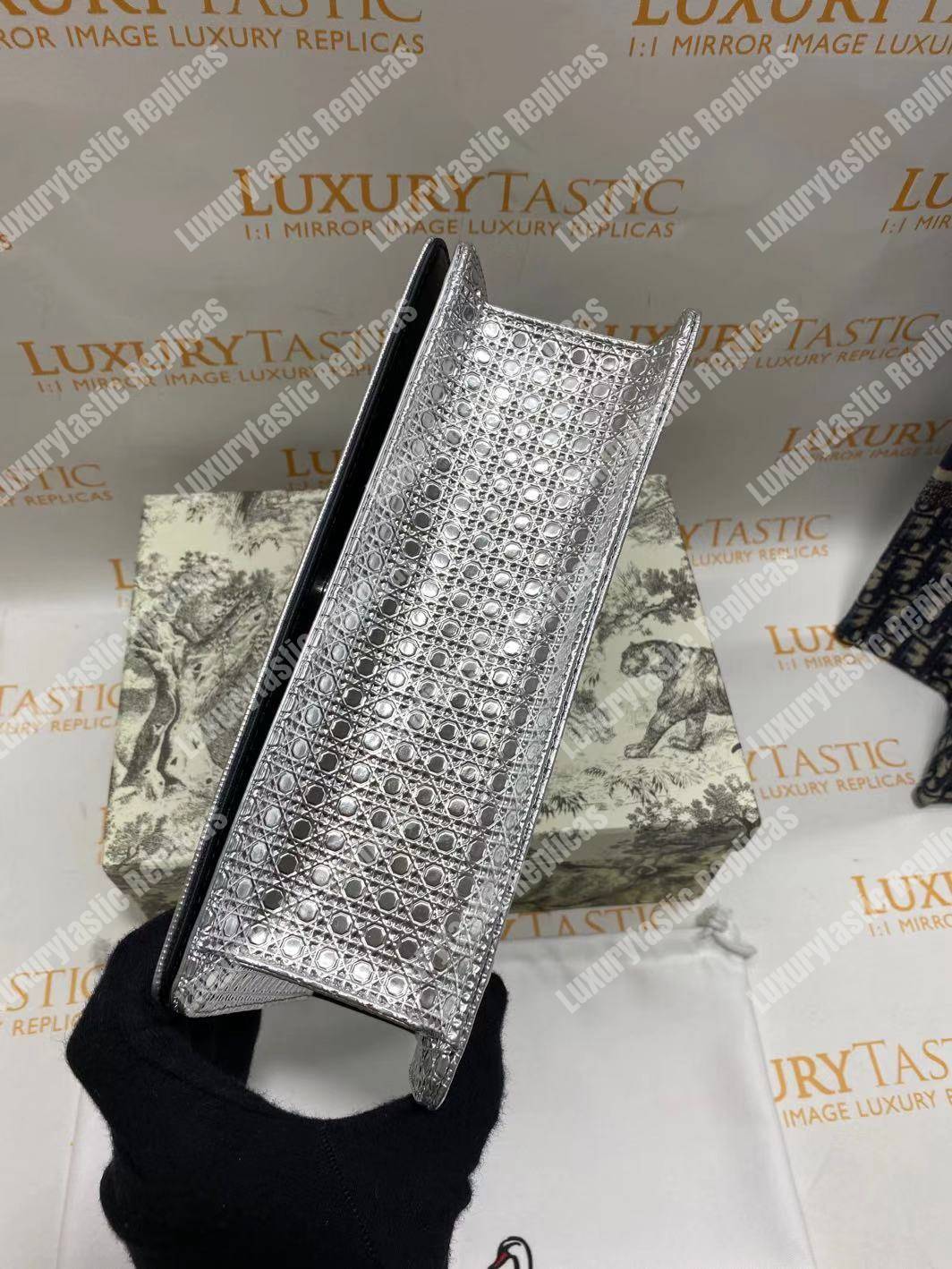 D*orama silver-toned metallic calfskin flap bag