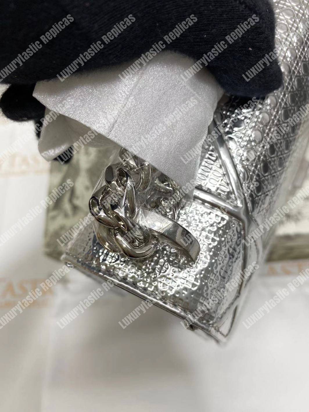 D*orama silver-toned metallic calfskin flap bag