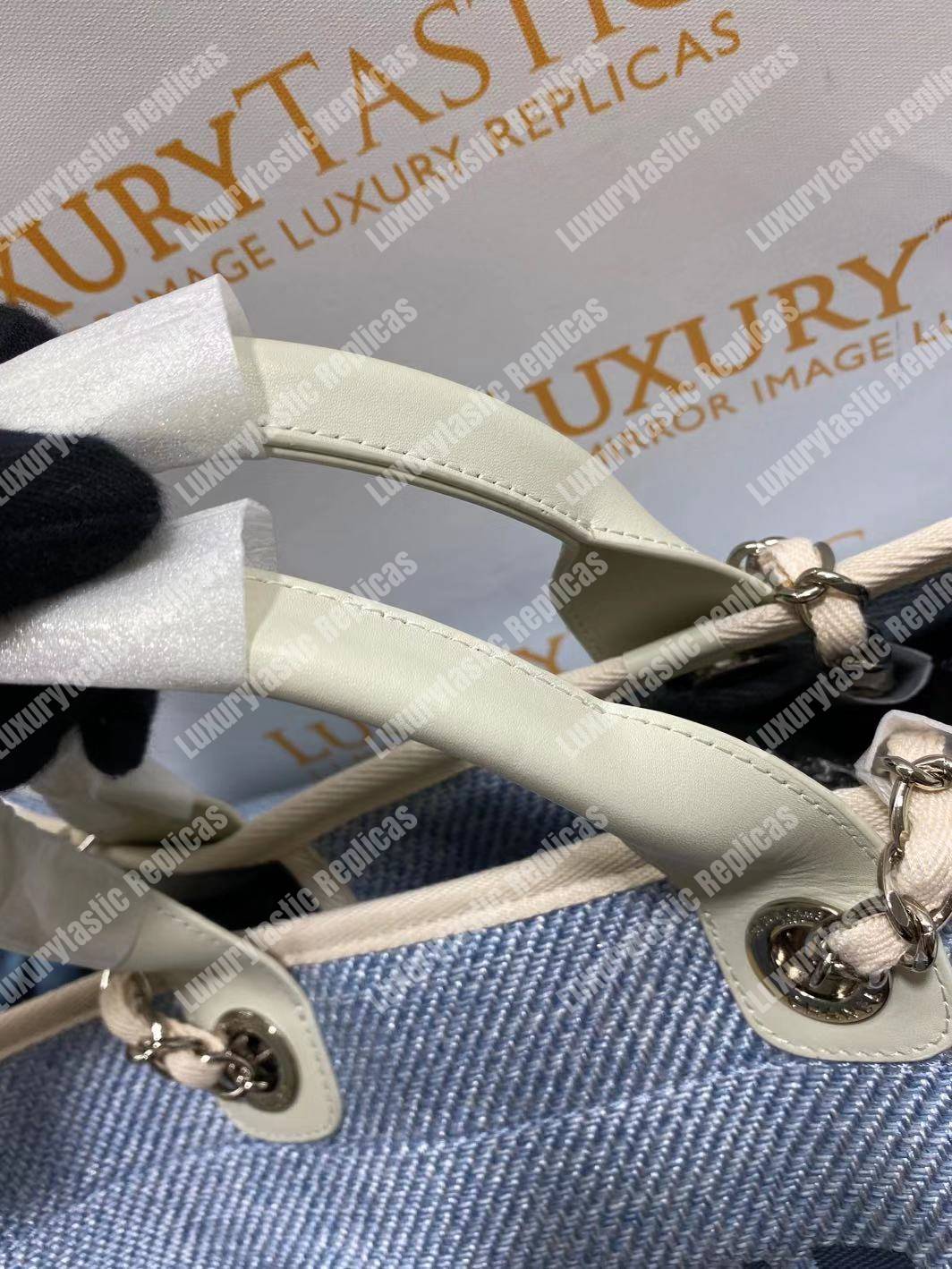 Ch*el deauville fabric tote blue/baige