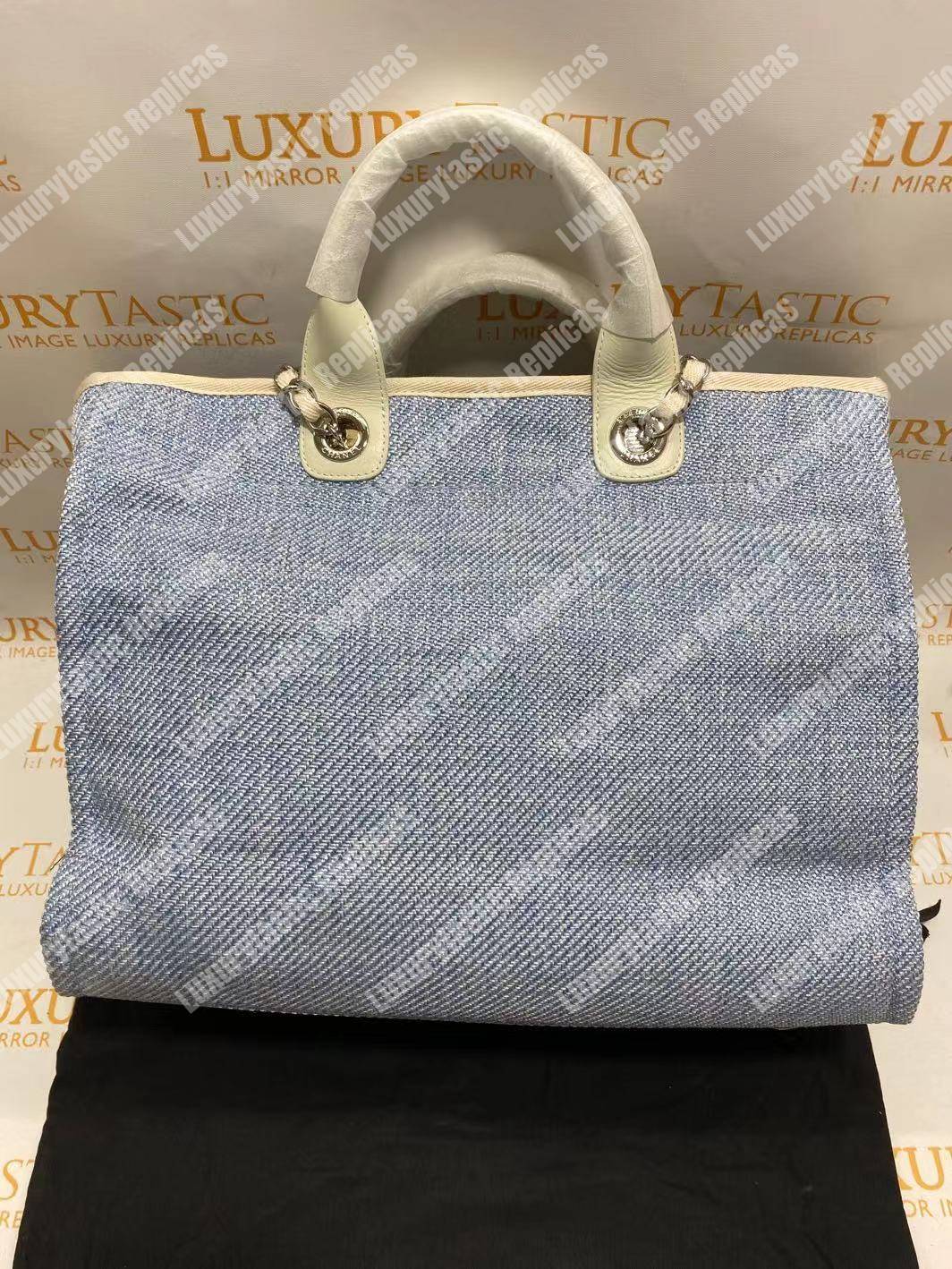 Ch*el deauville fabric tote blue/baige