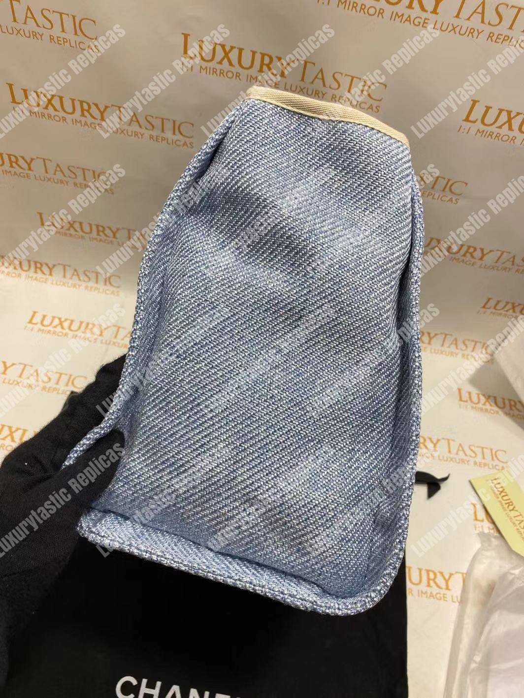 Ch*el deauville fabric tote blue/baige