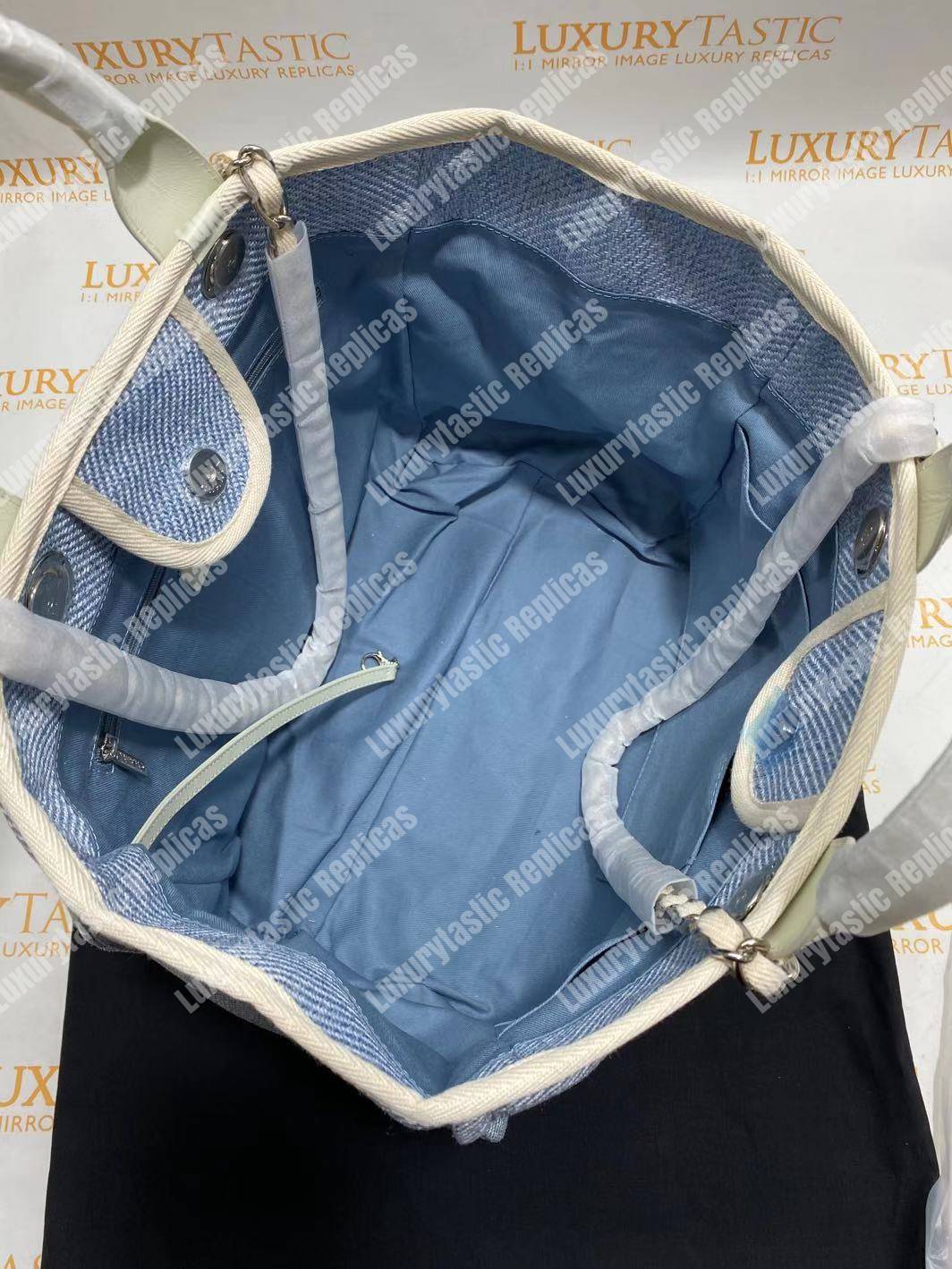 Ch*el deauville fabric tote blue/baige