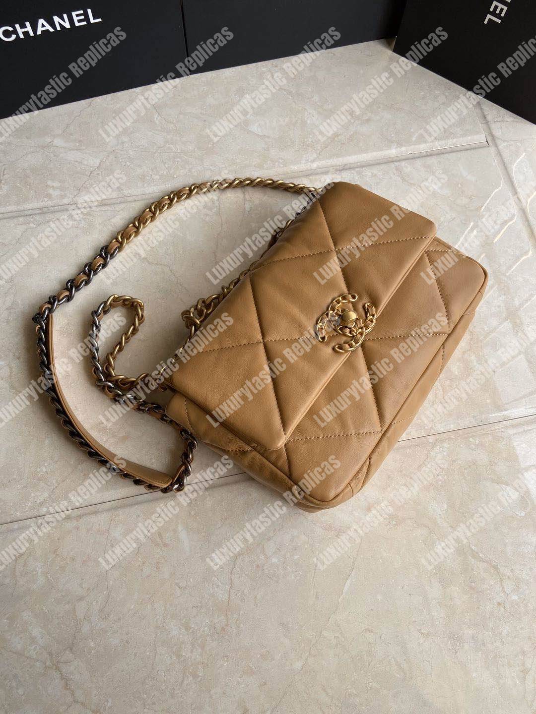 Ch*el 19 flap bag dark beige