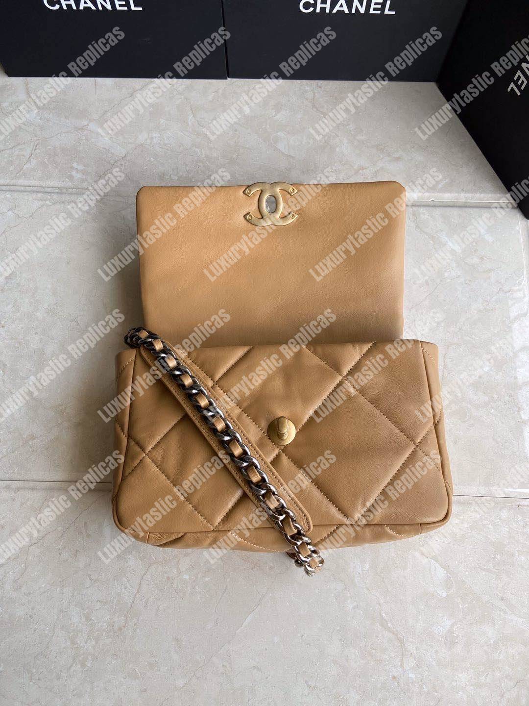 Ch*el 19 flap bag dark beige