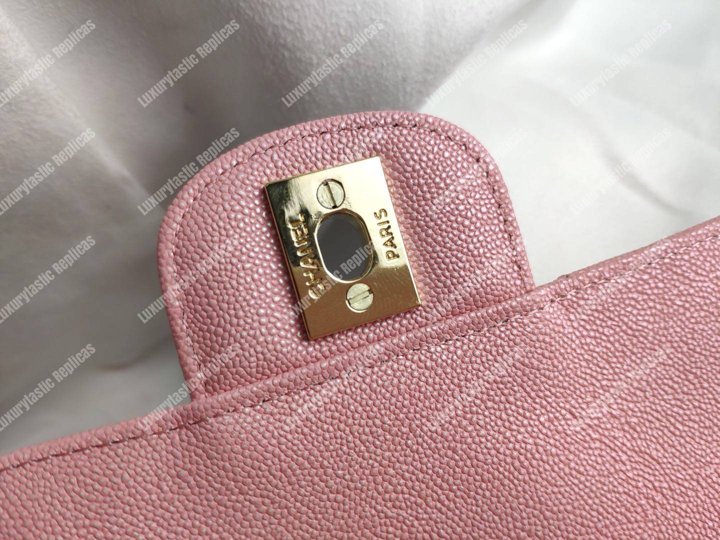 Ch*el caviar quilted small double flap bag pink gold-tone