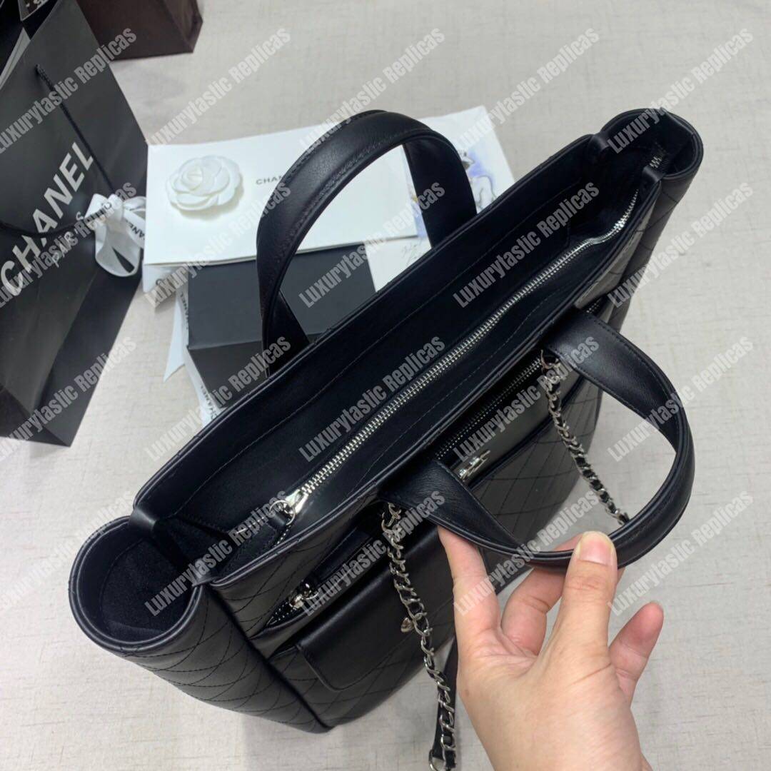 Ch*el large zipped shopping bag black