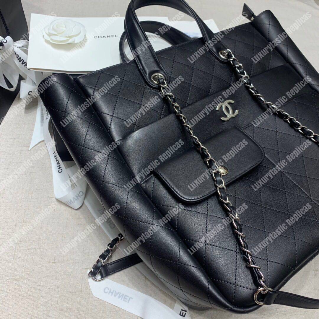 Ch*el large zipped shopping bag black